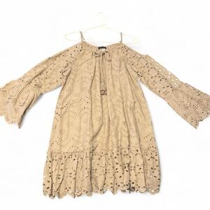 VENUS 100% Cotton‎ Tan crochet style dress with braided neckline detail, Size 6
